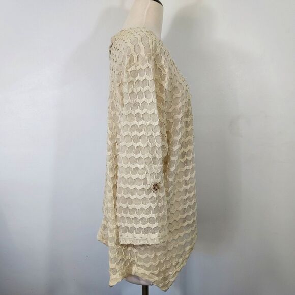 Multiples Cardigan Womens Plus Size 3X Sheer Beige Button Front Asymmetrical NWT - Picture 5 of 12